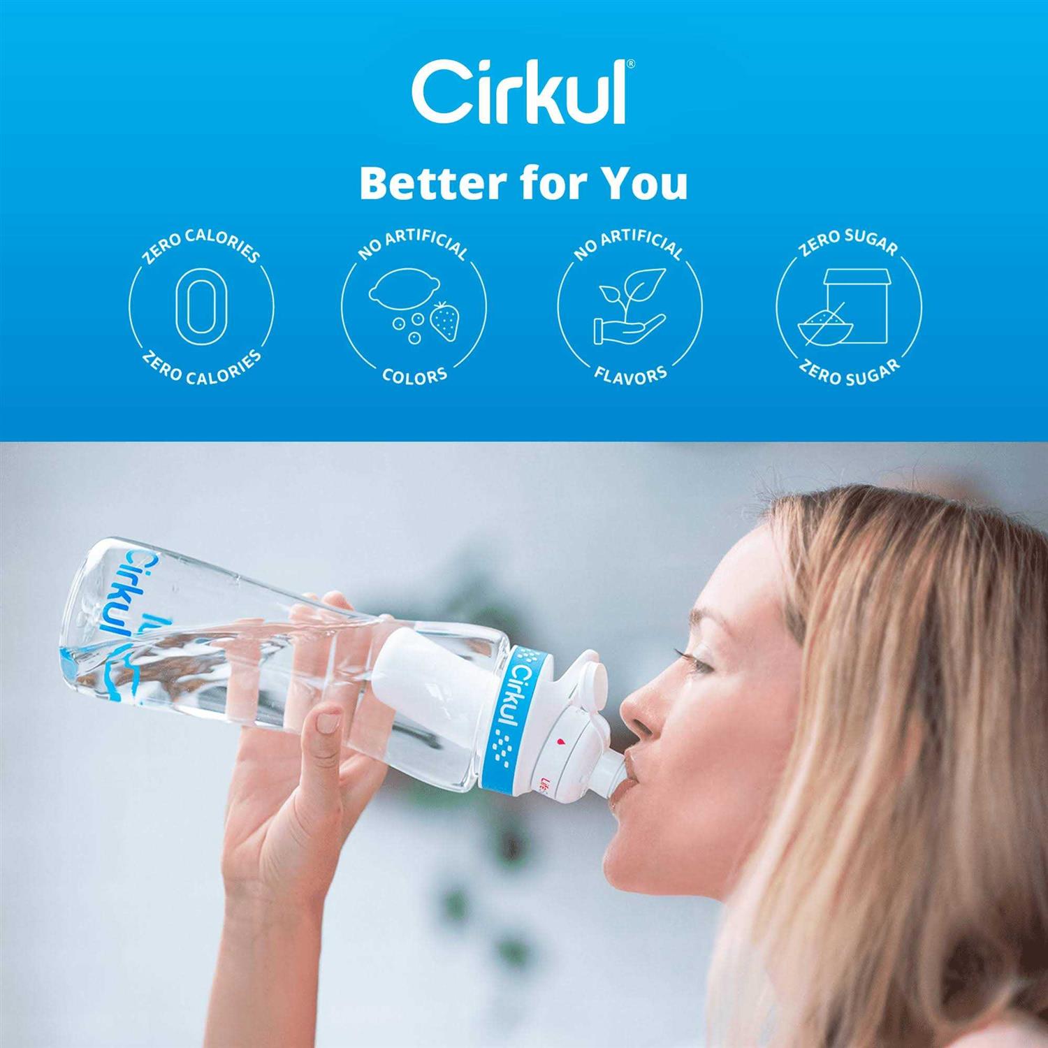 Cirkul Plastic Water Bottle Starter Kit with Blue Lid & 2 Flavor Cartridges
