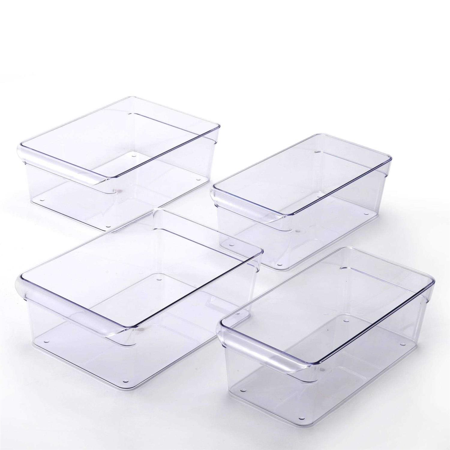 Mainstays Clear Plastic Fridge Organization Bin 4-Pack Set