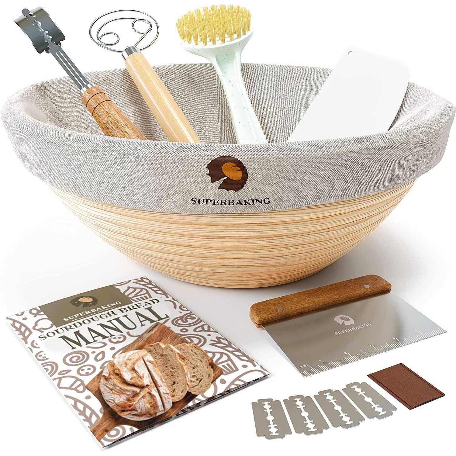Superbaking Bread Proofing Basket Round 9 inch Sourdough Starter Kit