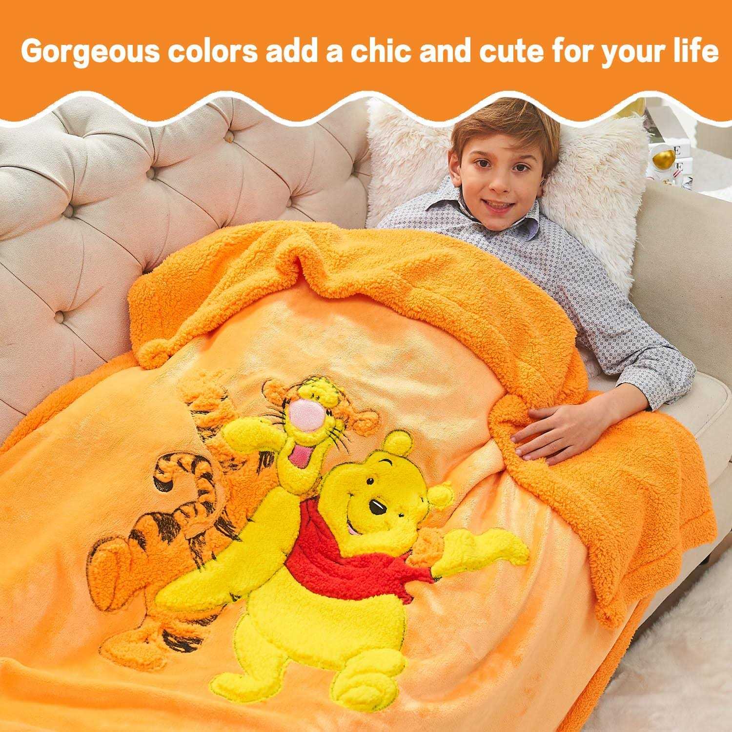 XTHHOA Kids Blanket 3D Cartoon Embroidered Sherpa Blanket Plush Warm for Boys Girls