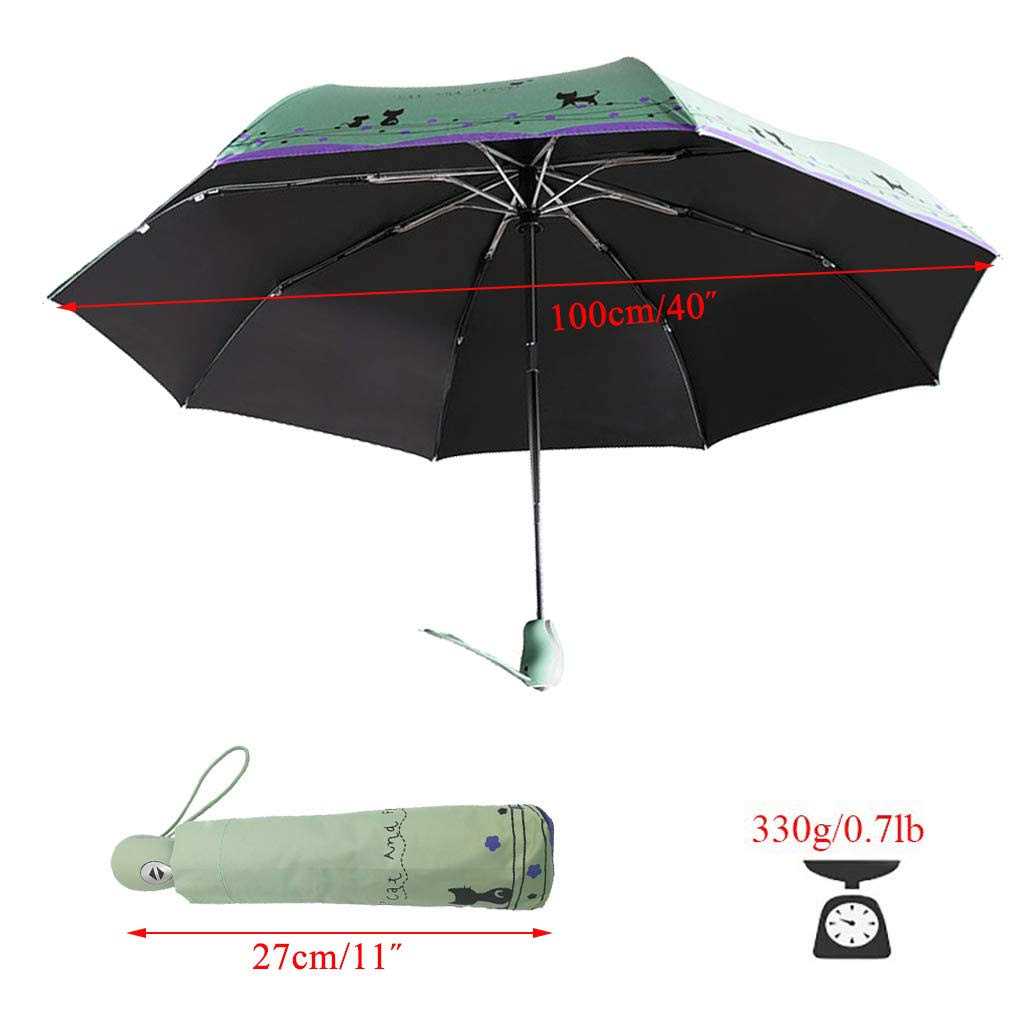umbresen Windproof Compact Travel Folding Cute Cat Umbrella,Auto Open Close Rain&Sun Lightweight Portable Umbrellas with Cover for Kids Women Men