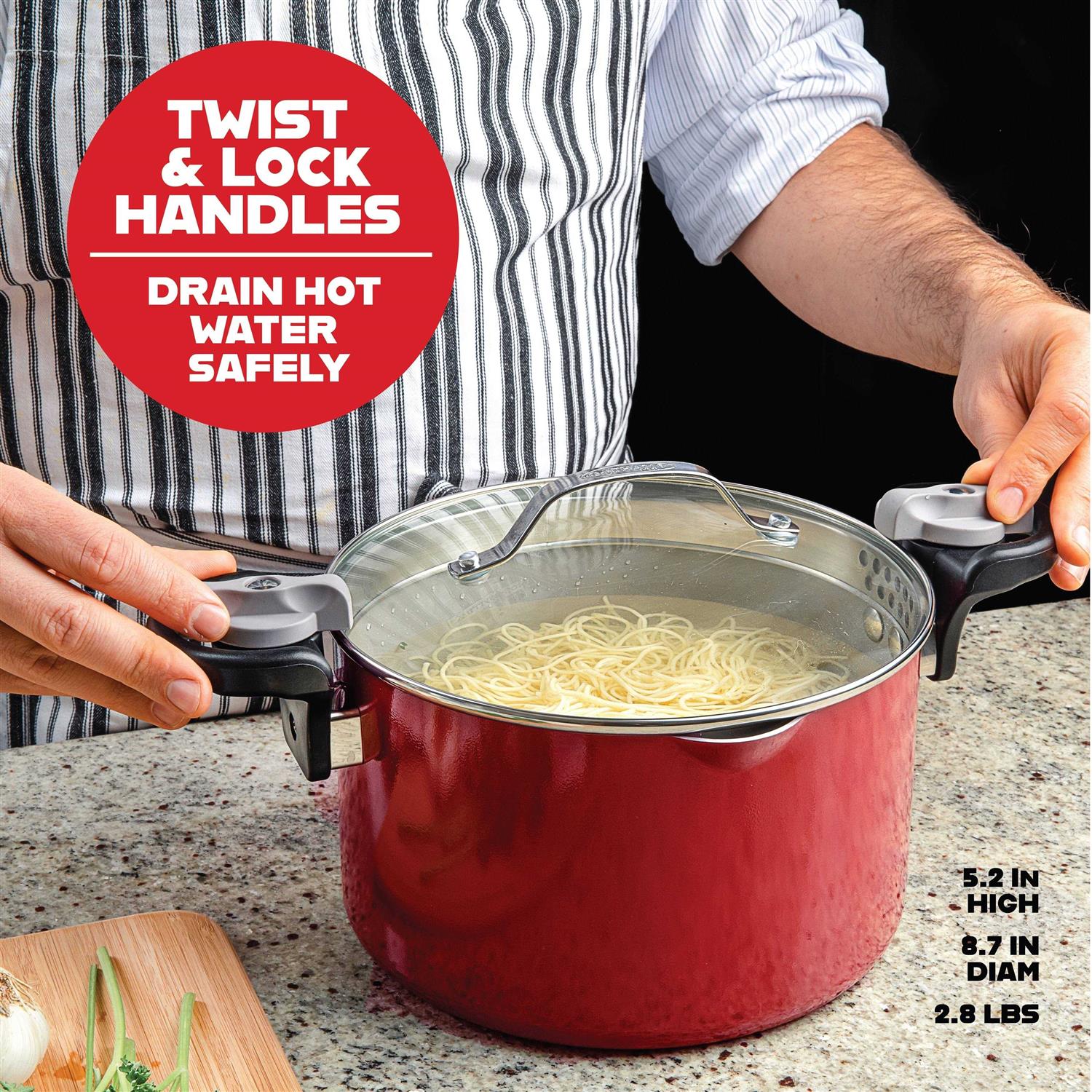 Gotham Steel Pasta Pot Twist and Lock Handles