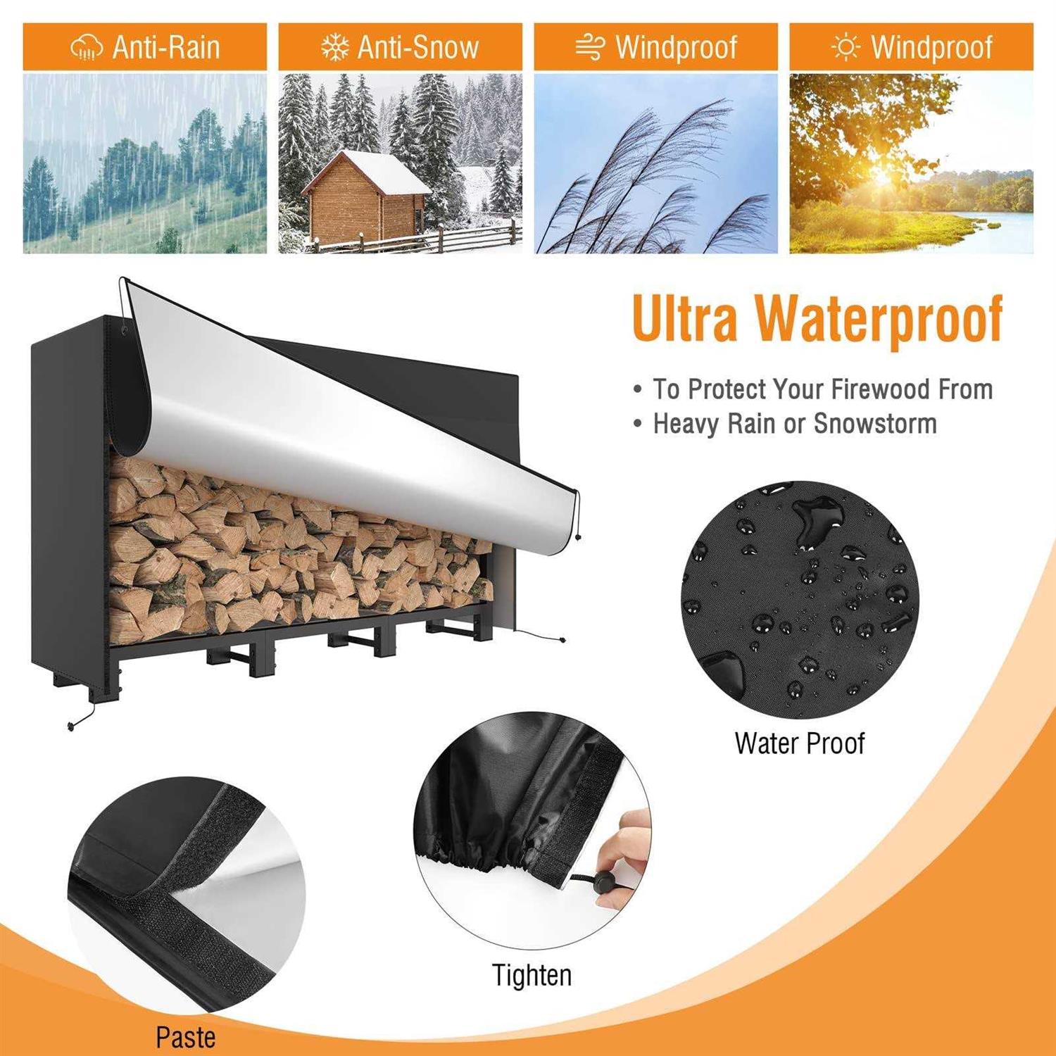 SunyesYo Firewood Rack Outdoor Waterproof Cover Heavy Duty Log Rack Indoor Holder