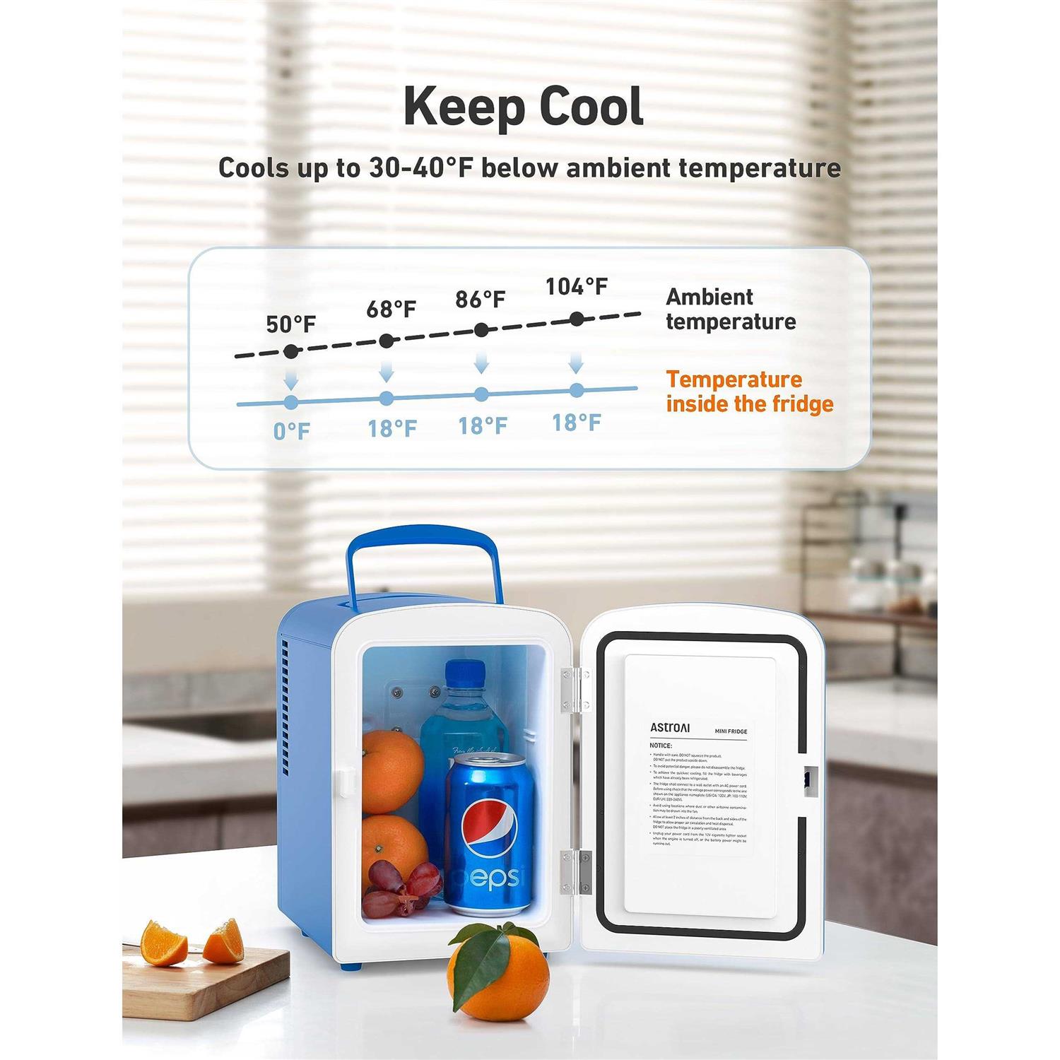 AstroAI Mini Fridge 4 Liter/6 Can AC/DC Portable Thermoelectric Cooler and Warmer for Skincare