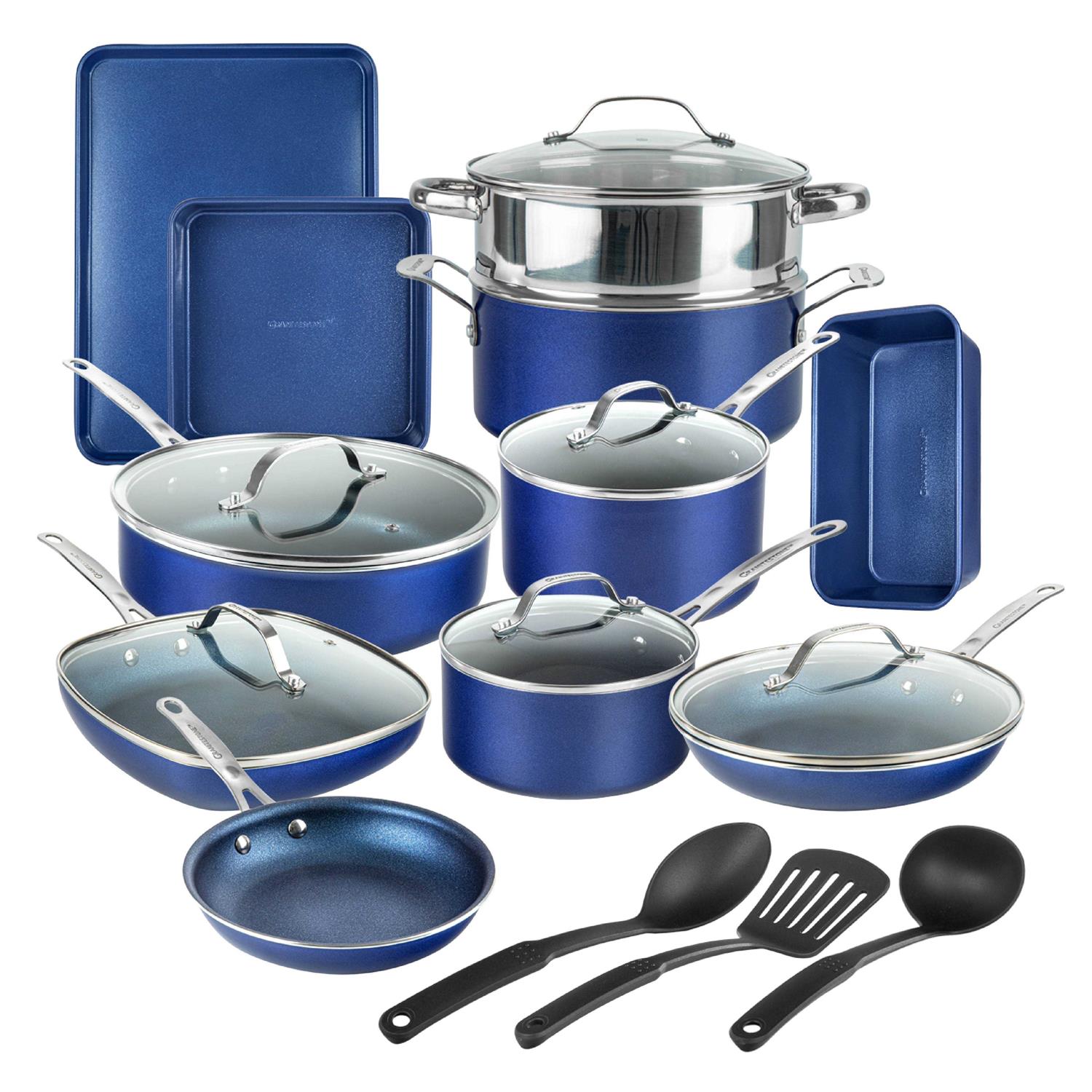 Granitestone Blue 20 Piece Pots and Pans Set Nonstick Cookware Set