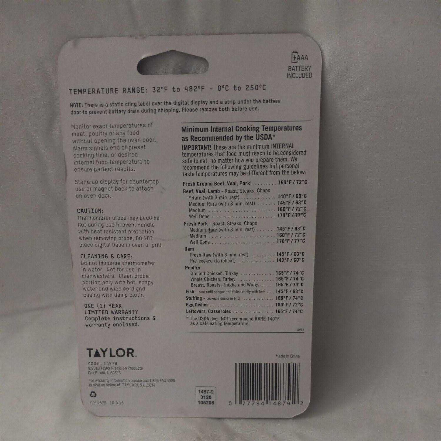 Taylor Digital Wired Probe Programmable Meat Thermometer with Timer