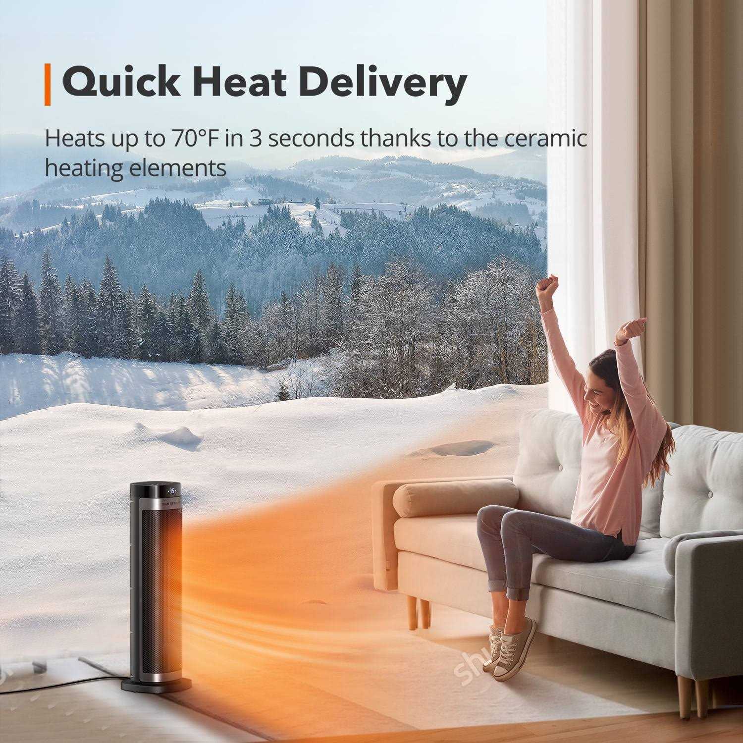 Taotronics Space Heater Indoor 24 inch 270 sq ft Fast Quiet Heating Portable Electric Heater with Remote