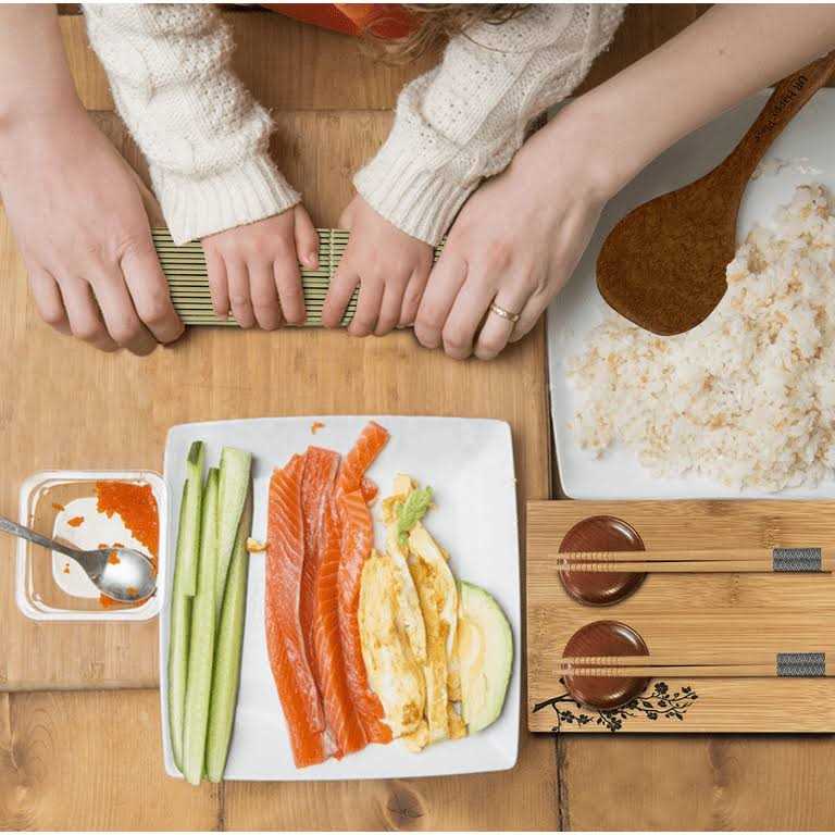 Ur Happy Place Luxury Sushi Making Kit for Beginners Home Use -All Natural Wood Products,15PCS