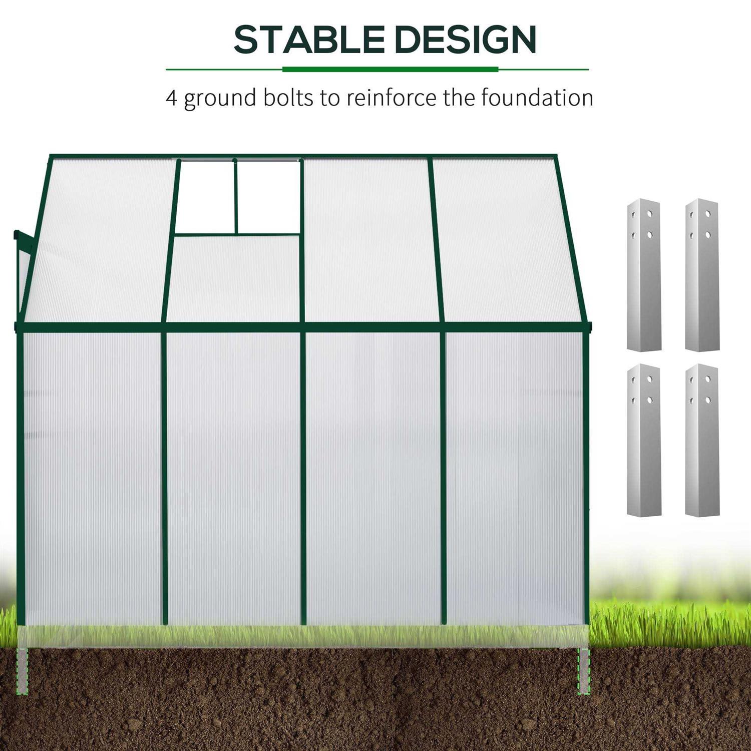Outsunny Walk-in Garden Greenhouse Aluminum Polycarbonate with Roof Vent for Plants