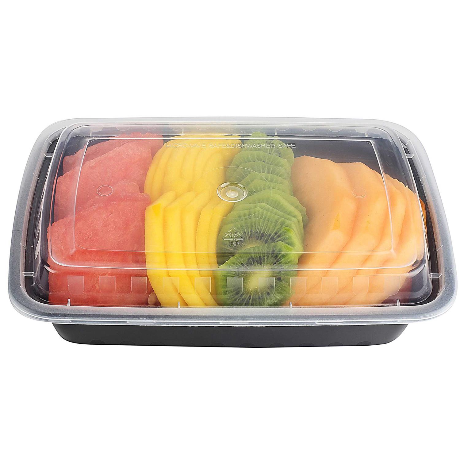 50-pack Meal Prep Plastic Microwavable Food Containers For Meal Prepping With Lids 28 oz. 1 Compartment Black Rectangular Reusable Storage Lunch Boxes