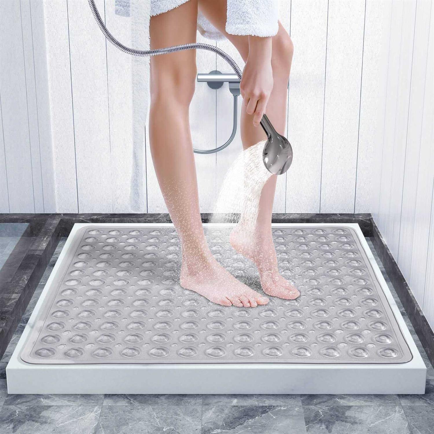Yimobra Shower Bathtub Mat Non Slip, 21×21 Inch, Soft Square Bath Mat For Tub with Suction Cups and Drain Holes