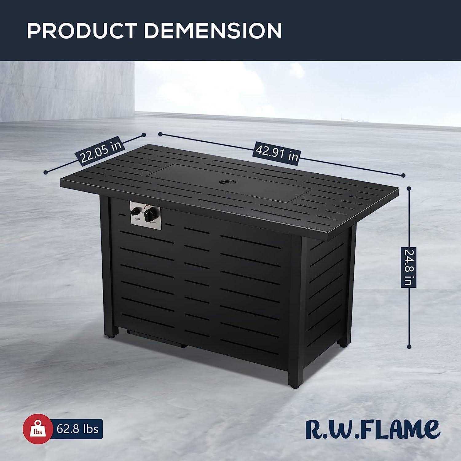 R.W.FLAME Fire Pit Table 43in Square Metal Firepits Propane with Lava Rocks