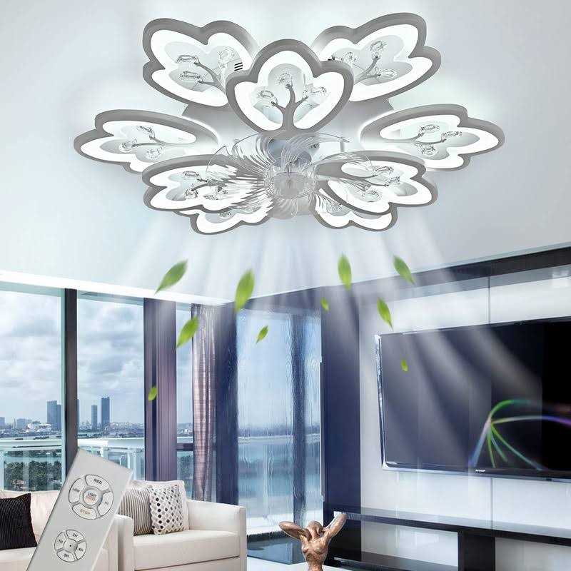 WWahuayuan Modern Ceiling Fan with Lights Remote Control 6 Speed 3 Color Dimmable Ceiling Fan Lamp Silent Fandelier with Invisible Blades
