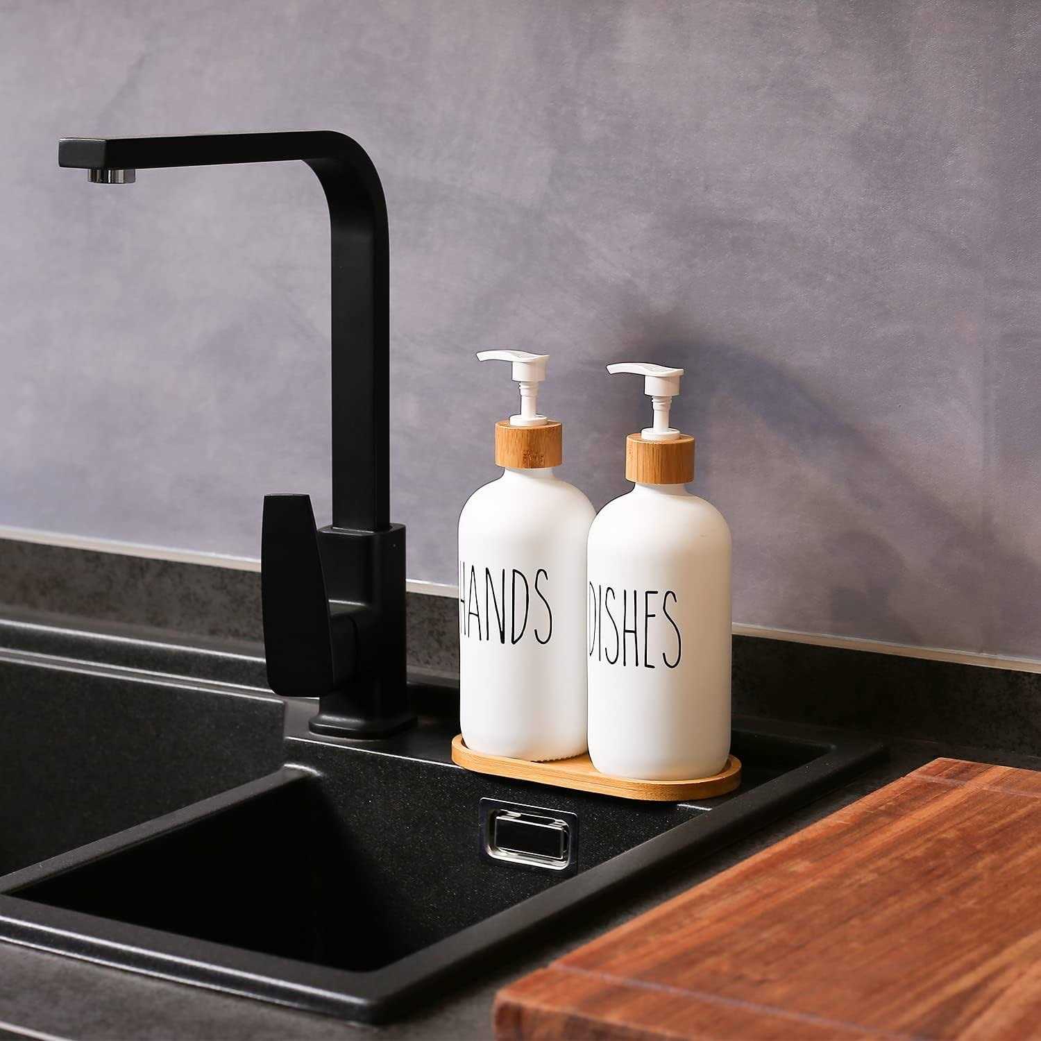 MOMEEMO Glass Soap Dispenser Set, Contains Hand Soap and Dish Soap Dispenser.Suitable