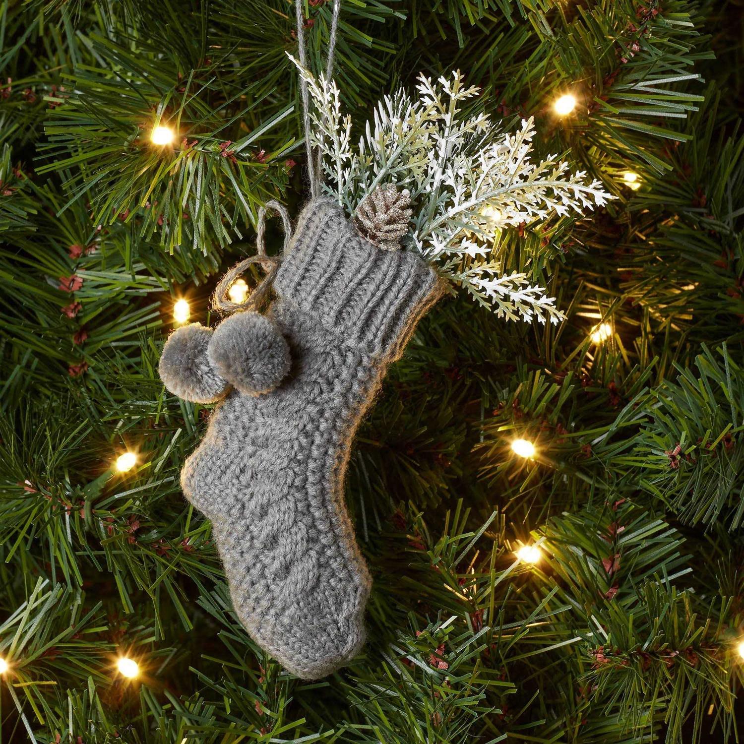 Wondershop Knit Stocking with Faux Greenery Christmas Tree Ornament