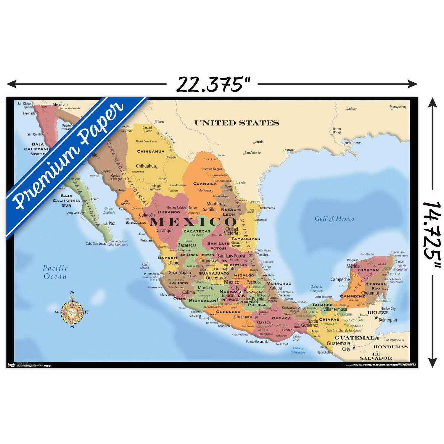 Trends International Map Mexico Wall Poster