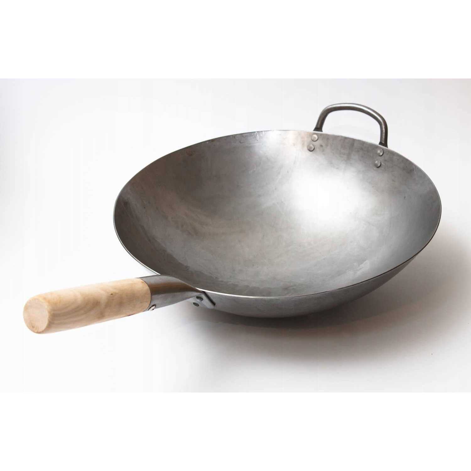 Craft Wok Traditional Hand Hammered Carbon Steel Pow Wok with Wooden and Steel Helper Handle