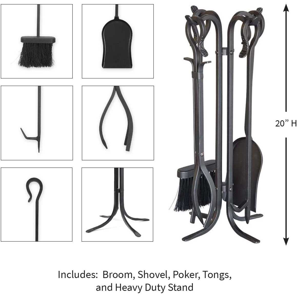 Plow & Hearth Compact Hand-Forged Fireplace Tool Set
