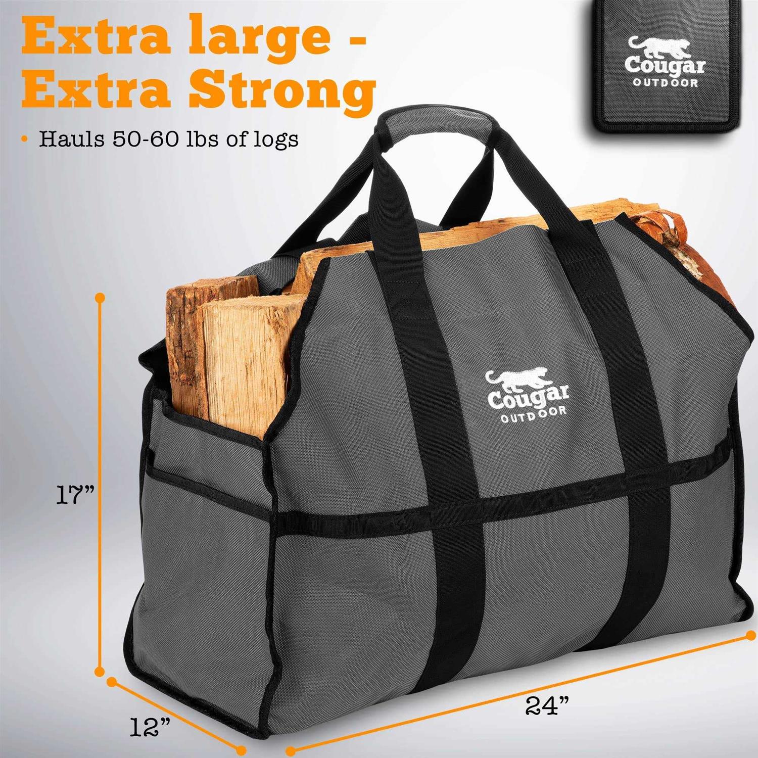 Cougar Outdoor Firewood Carrier Log Carrier Waterproof Heavy Duty Extra Large Capacity Canvas Wood Carrying Bag for Firewood