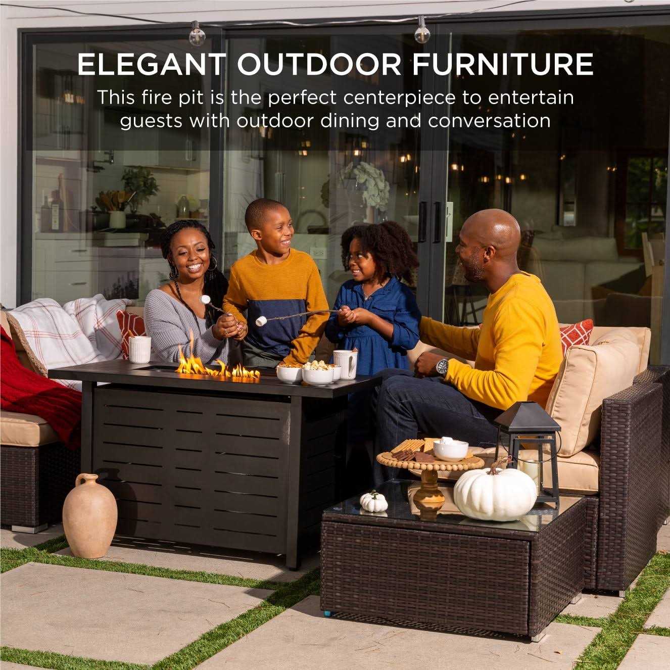 Best Choice Products 42in Fire Pit Table 50,000 BTU Rectangular Steel Propane Gas w/ Cover