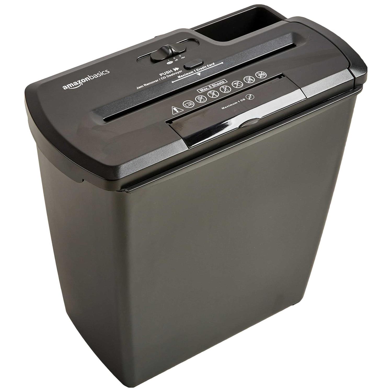 Amazon Basics 8-Sheet Strip Cut Paper, CD, and Credit Card Shredder