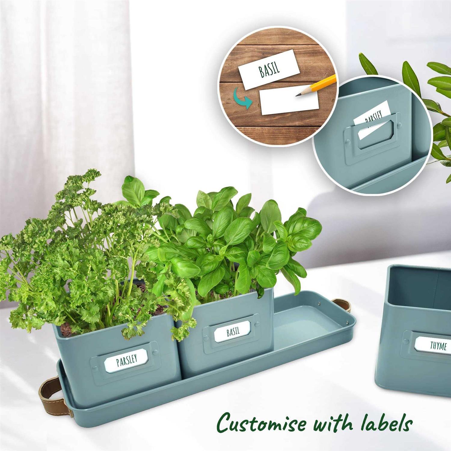 volila Window Herb Garden Planter Indoor Window Herb Planter Pots for Indoor Plants with Leather Handles and Labels