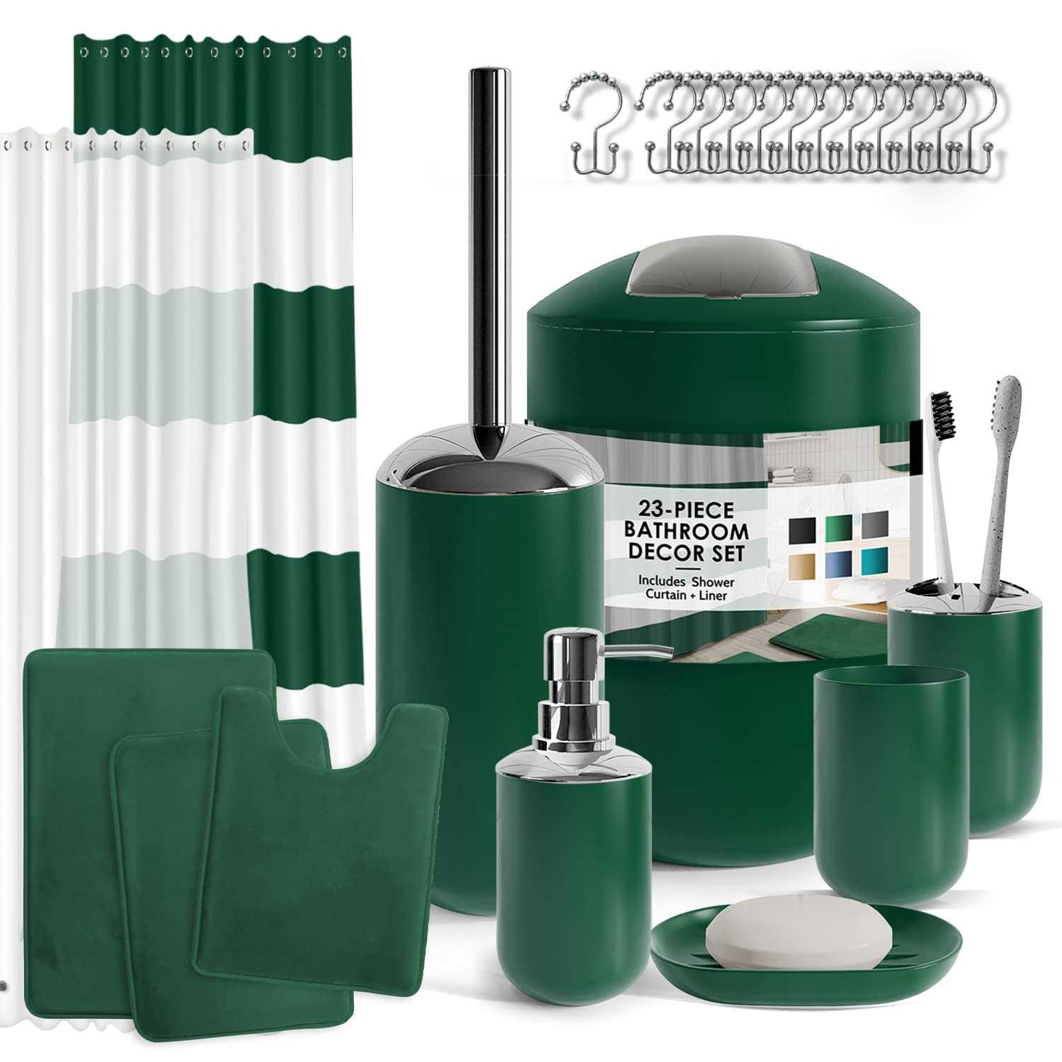 Clara Clark Bathroom Set Green Bathroom Accessories Set, Bathroom Sets with Shower Curtain and Rugs