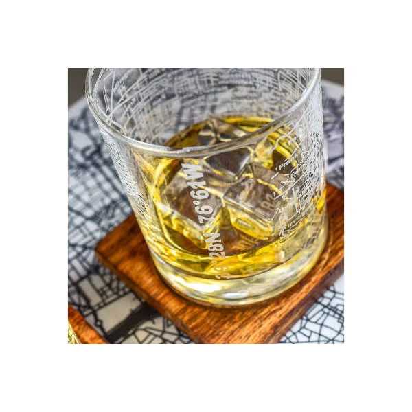 Greenline Goods Etched Whiskey Glasses 10 Oz Tumbler Gift Set Map