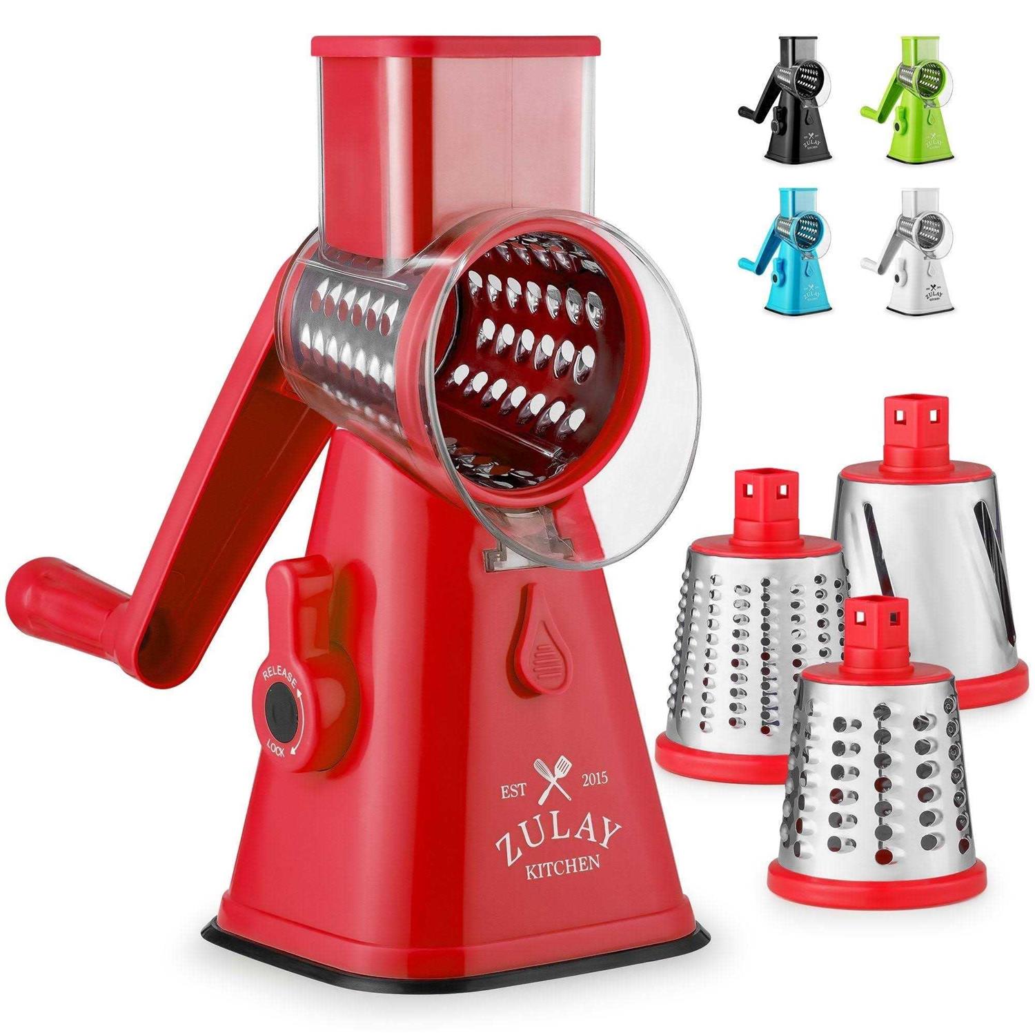 Zulay Kitchen Rotary Cheese Shredder Grater with 3 Replaceable Stainless Steel Drum Blades