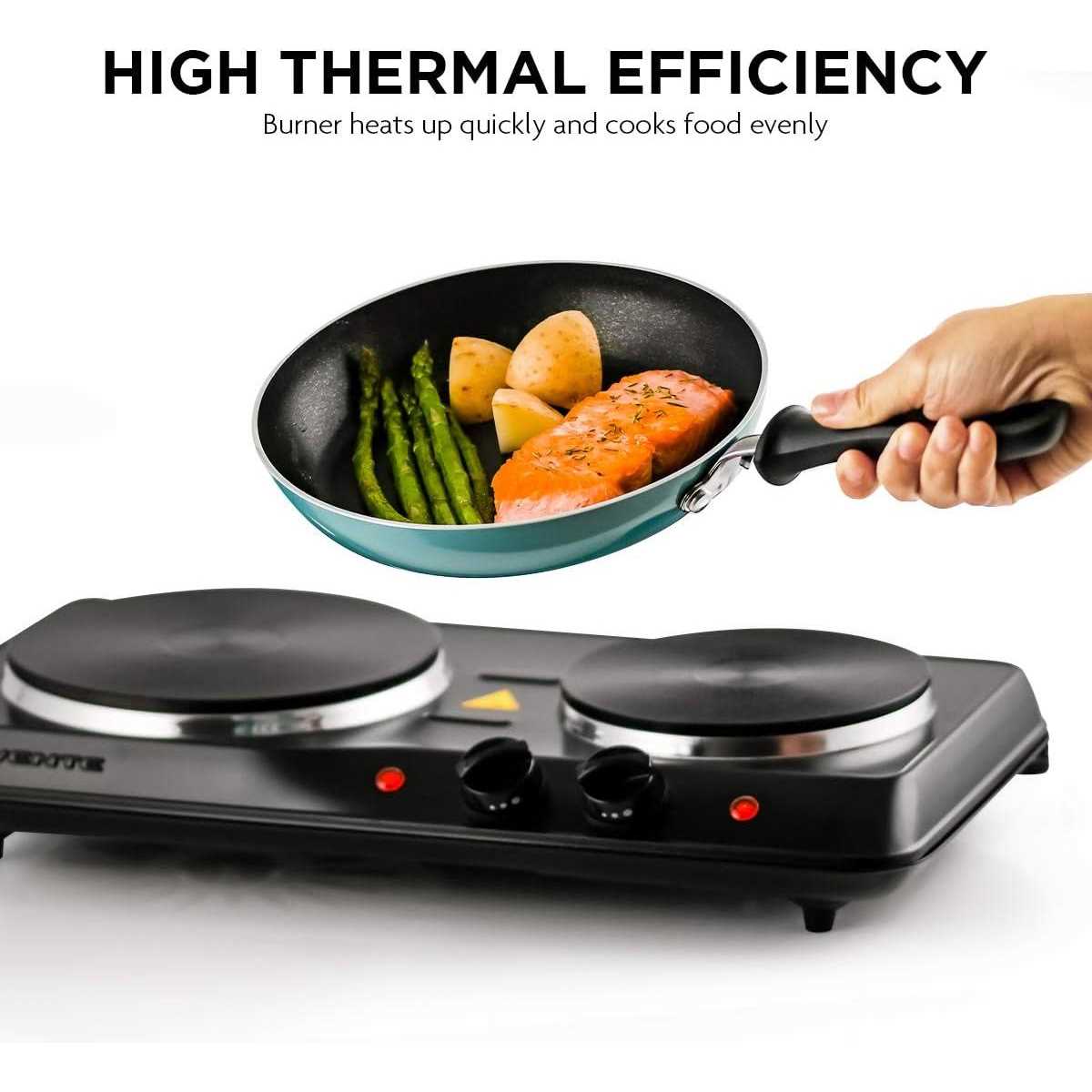 Ovente Electric Double Cast Iron Burner with Temperature Knob