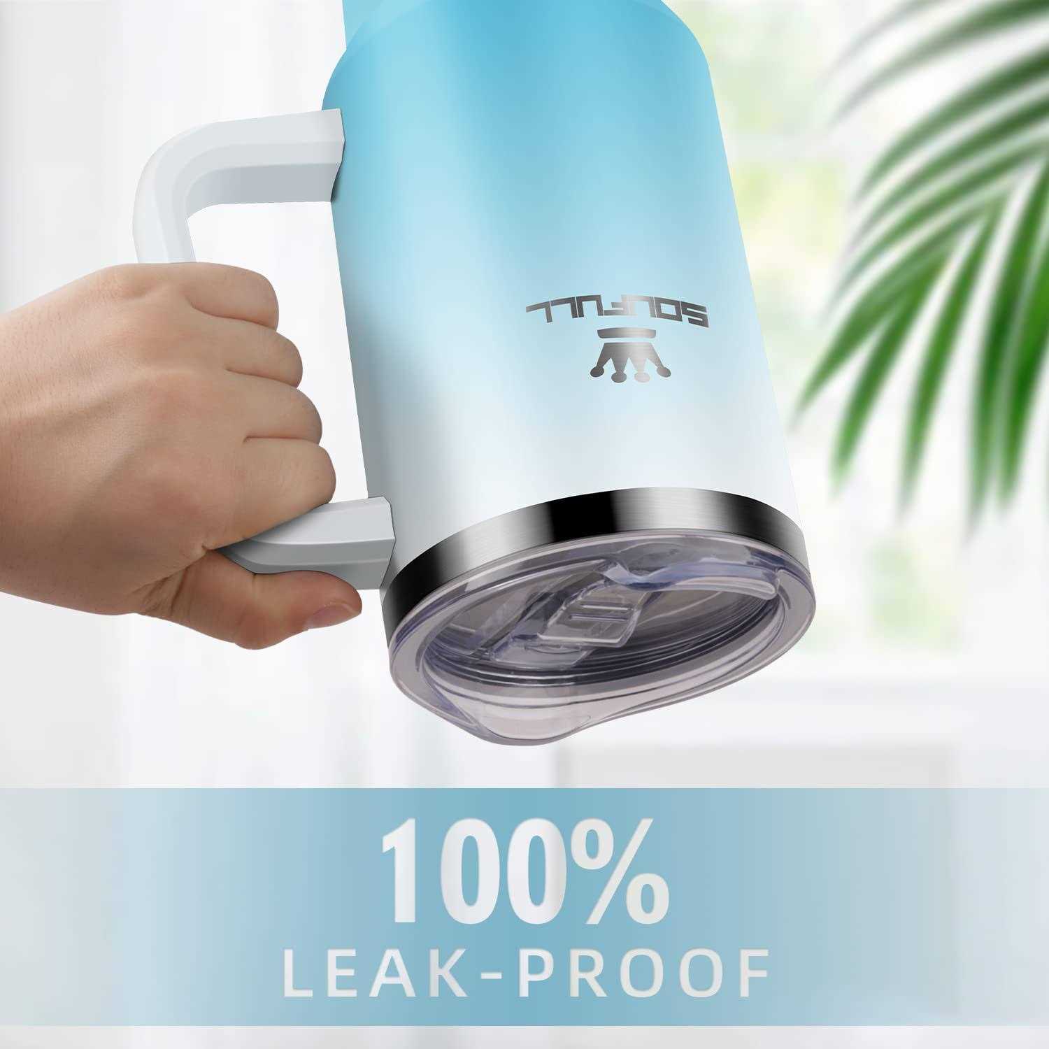 Soufull 40 oz Tumbler with Handle and Straw Lid, 100% Leak-proof Travel Coffee Mug, Stainless Steel Insulated Cup for Hot and Cold Beverages