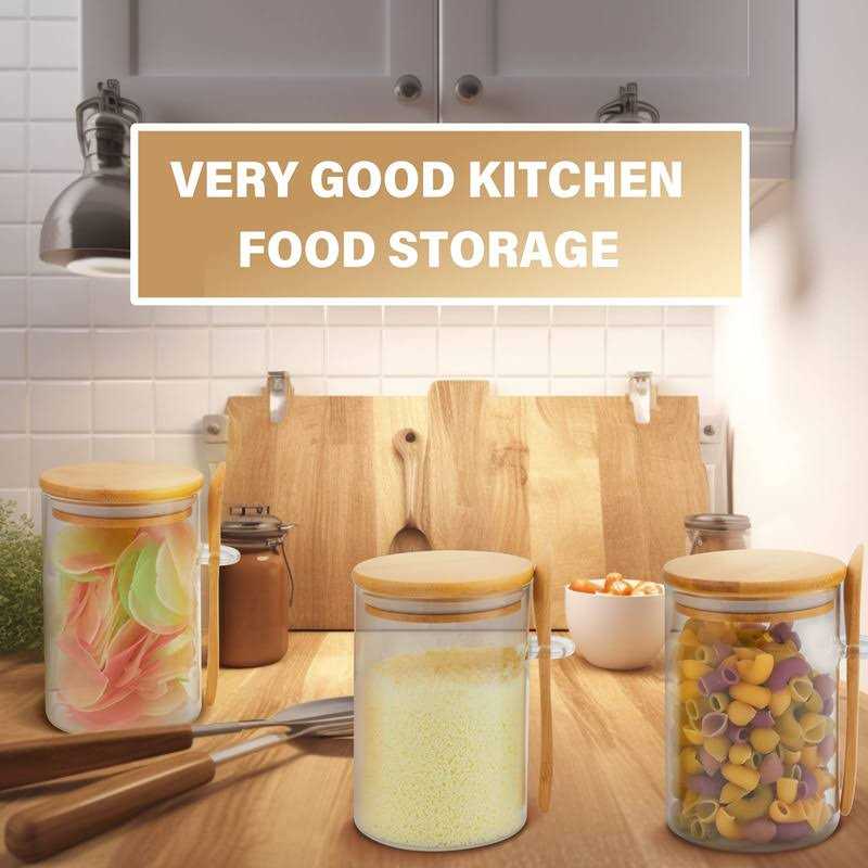 3 Pack Glass Containers Jars with Bamboo Airtight Lid and Spoon