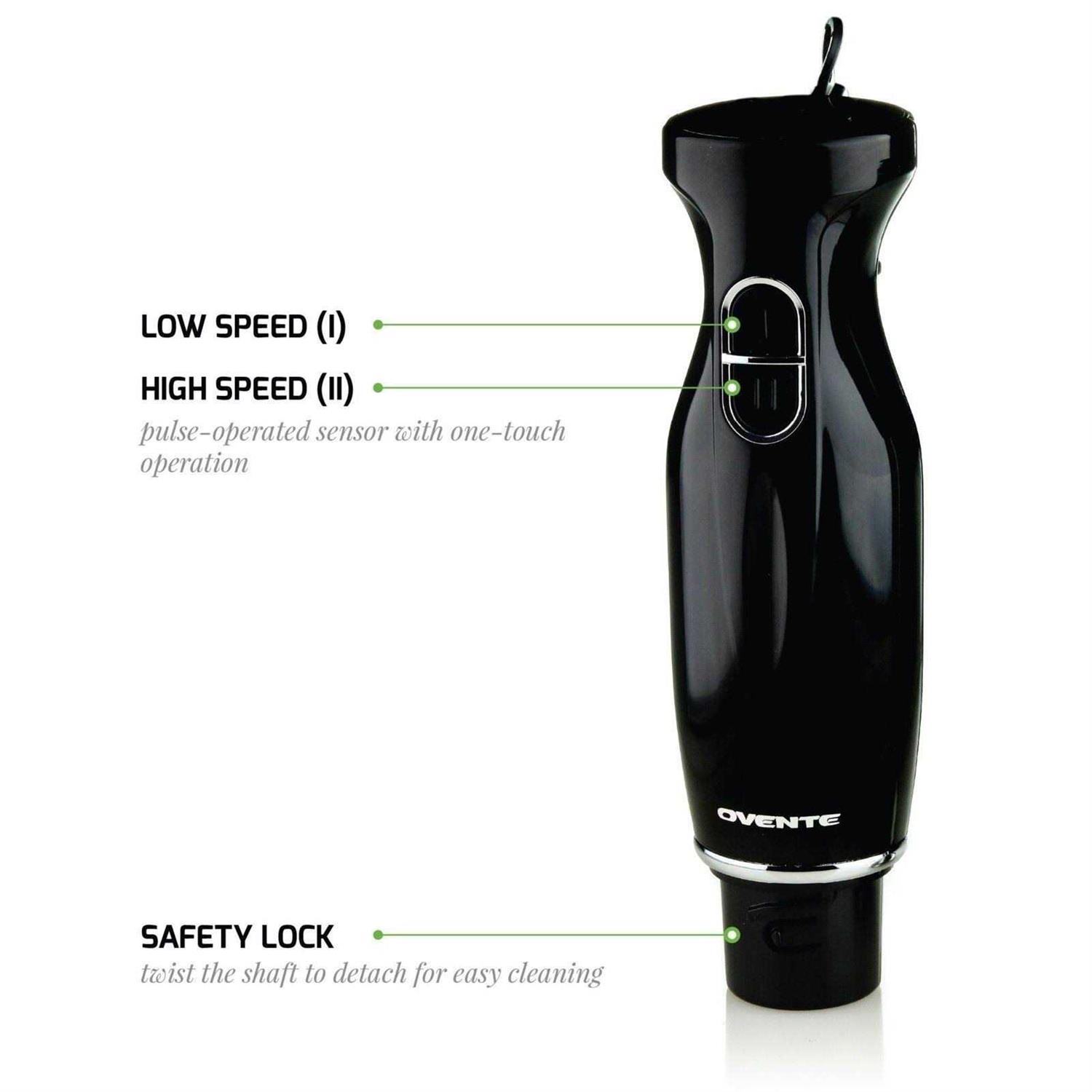 Ovente Electric Immersion Hand Blender 300 Watt 2 Mixing Speed with Stainless Steel Blades