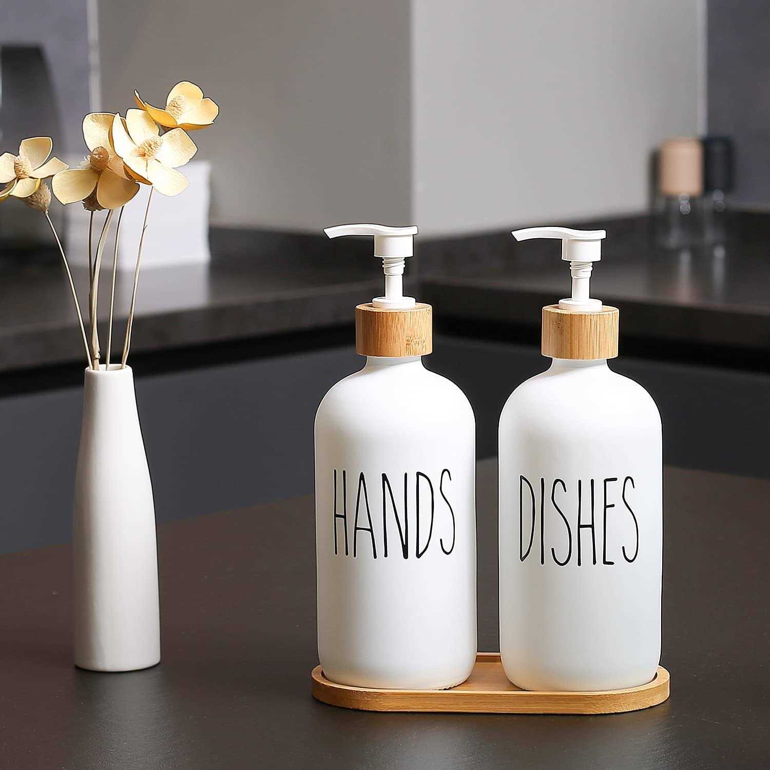 MOMEEMO Glass Soap Dispenser Set, Contains Hand Soap and Dish Soap Dispenser.Suitable