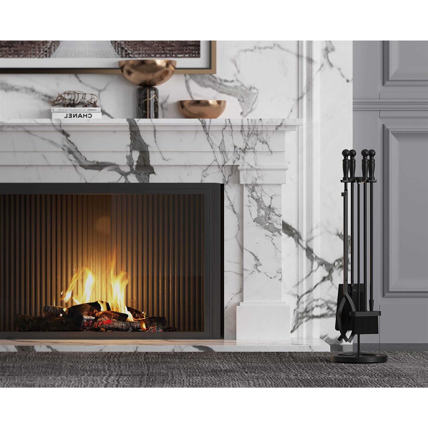 Fire Beauty 5 Pieces Fireplace Tools Set Wrought Iron Fire Place Pit Poker Holder