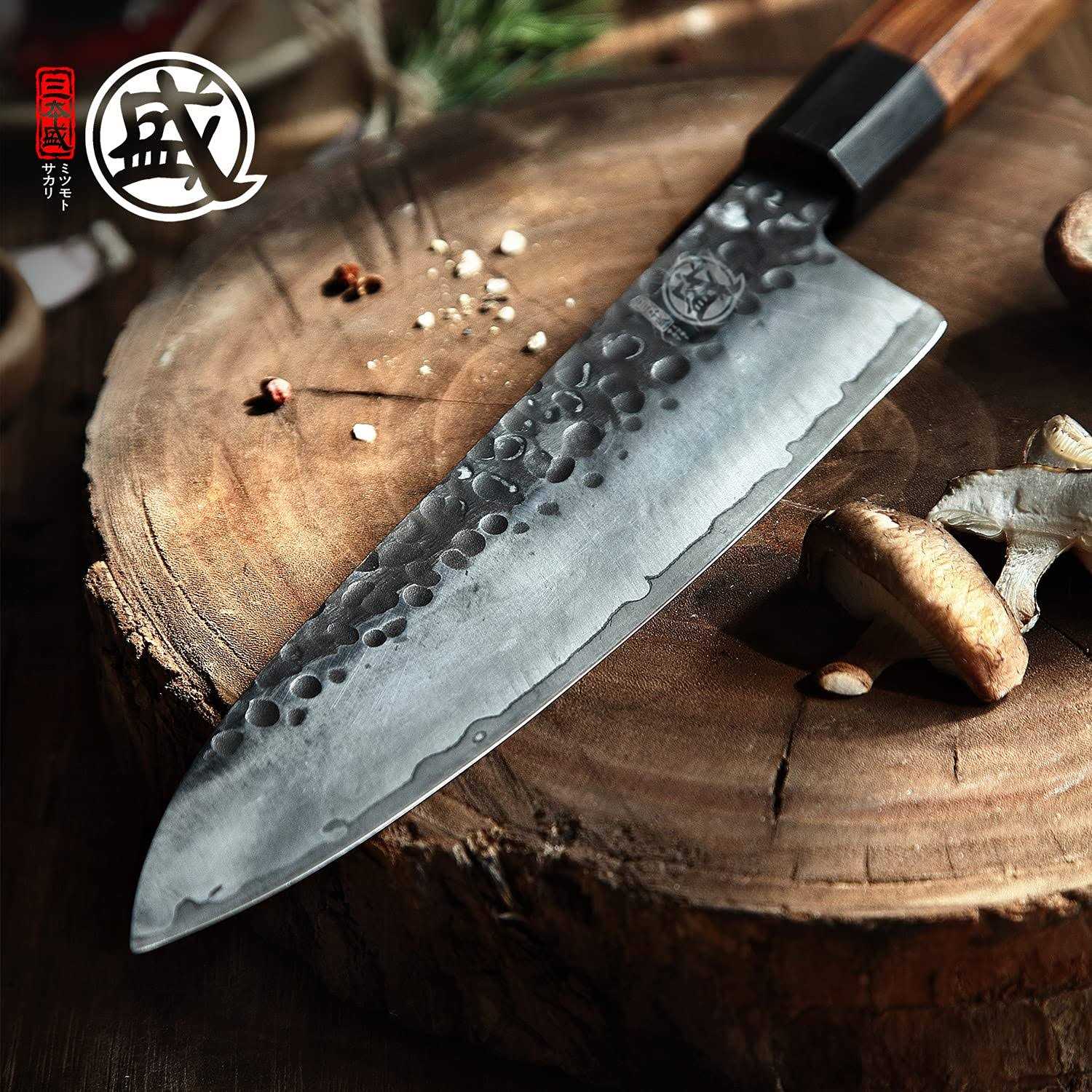 MITSUMOTO SAKARI 8 inch Japanese Gyuto Chef Knife Professional Hand Forged Kitchen Chef Knife