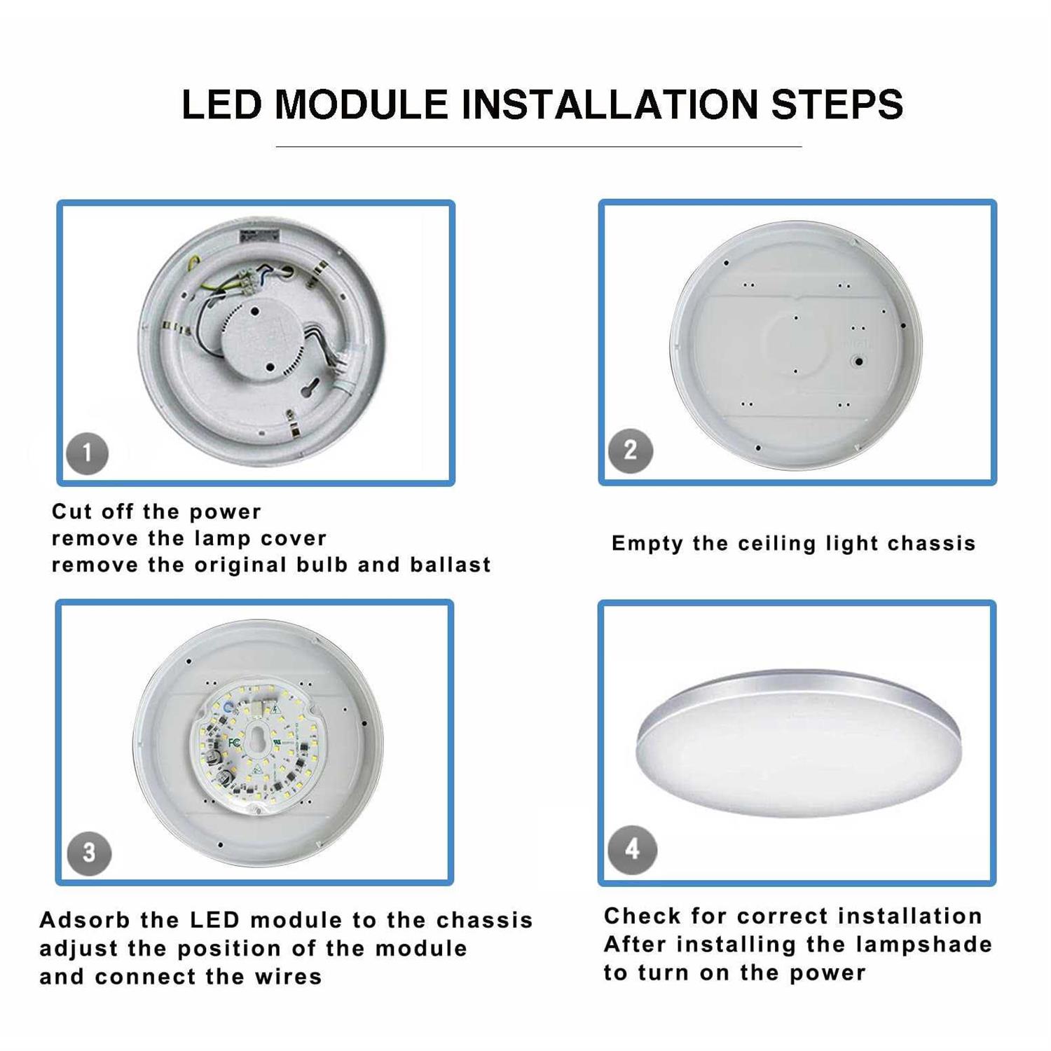 Yun Cai Ceiling Fan Light Kit 3.9 18W AC120V Light 1800lm Ceiling Flush Light Retrofit Kit