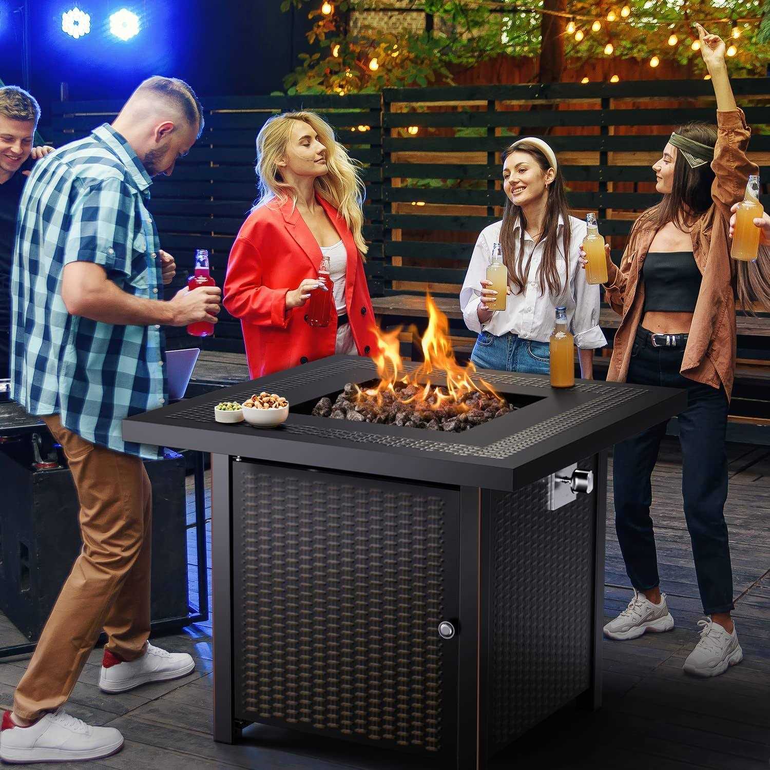 Ciays Propane Fire Pits 28 Inch Outdoor Gas Fire Pit, 50,000 BTU Steel Fire Table with Lid and Lava Rock, Add Warmth and Ambienc