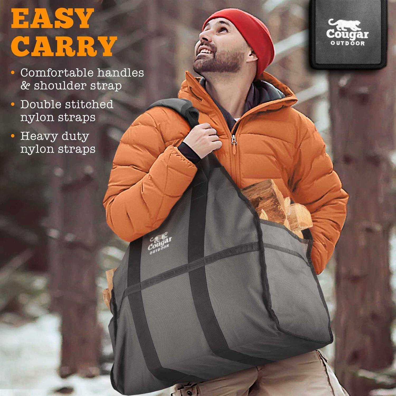 Cougar Outdoor Firewood Carrier Log Carrier Waterproof Heavy Duty Extra Large Capacity Canvas Wood Carrying Bag for Firewood