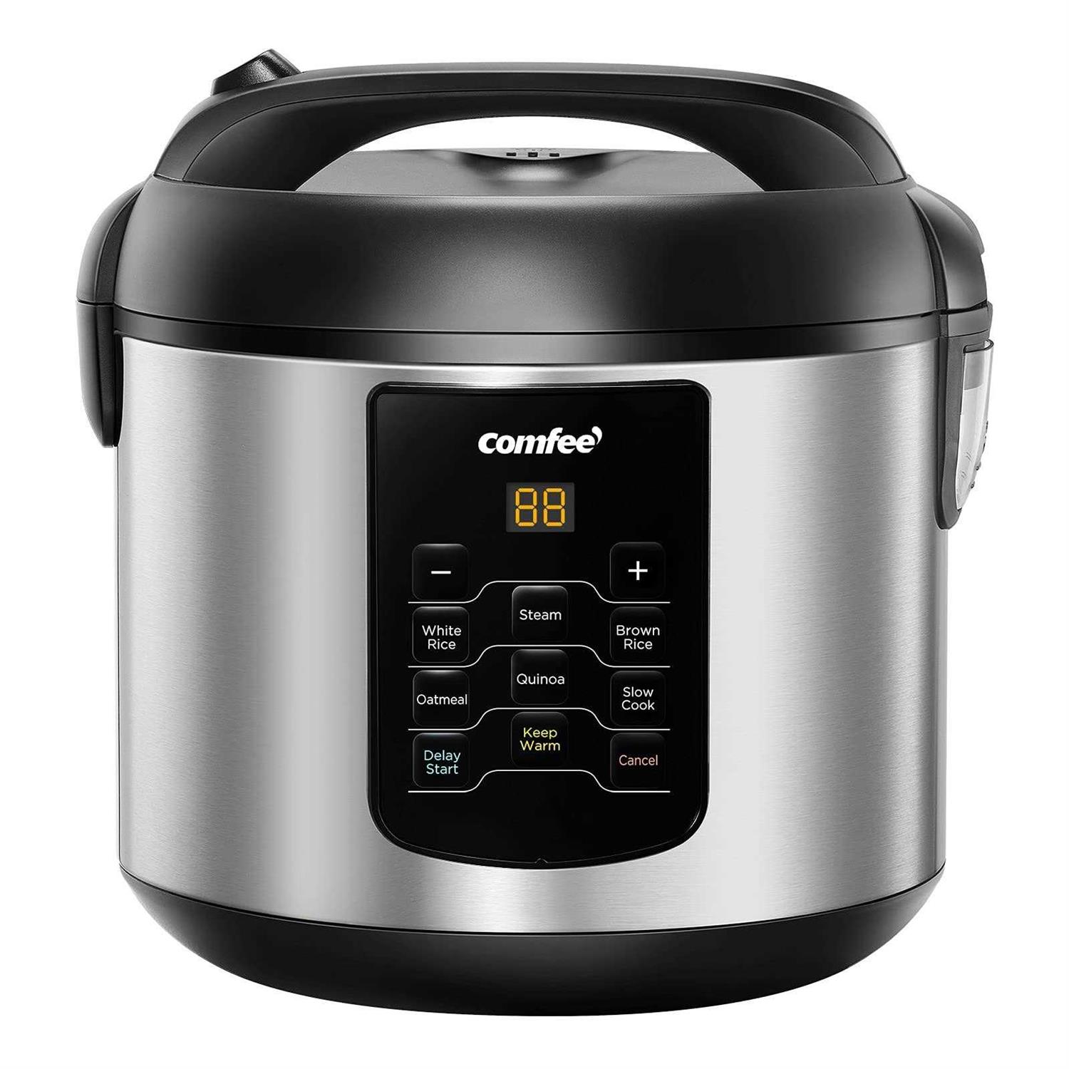 Comfee’ Rice Cooker, 6-in-1 Stainless Steel Multi Cooker, Slow Cooker, Steamer, Saute, and Warmer