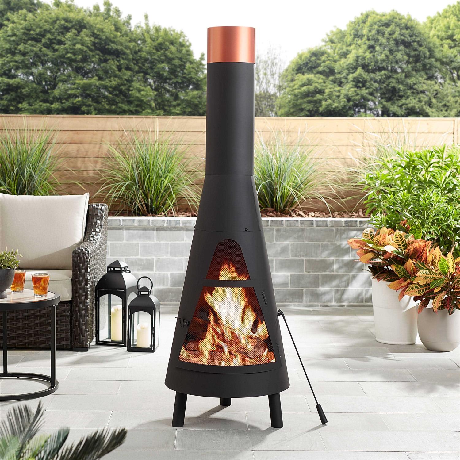 Mainstays 67 Round Powder-Coated-Black Finish Steel Wood Burning Chiminea