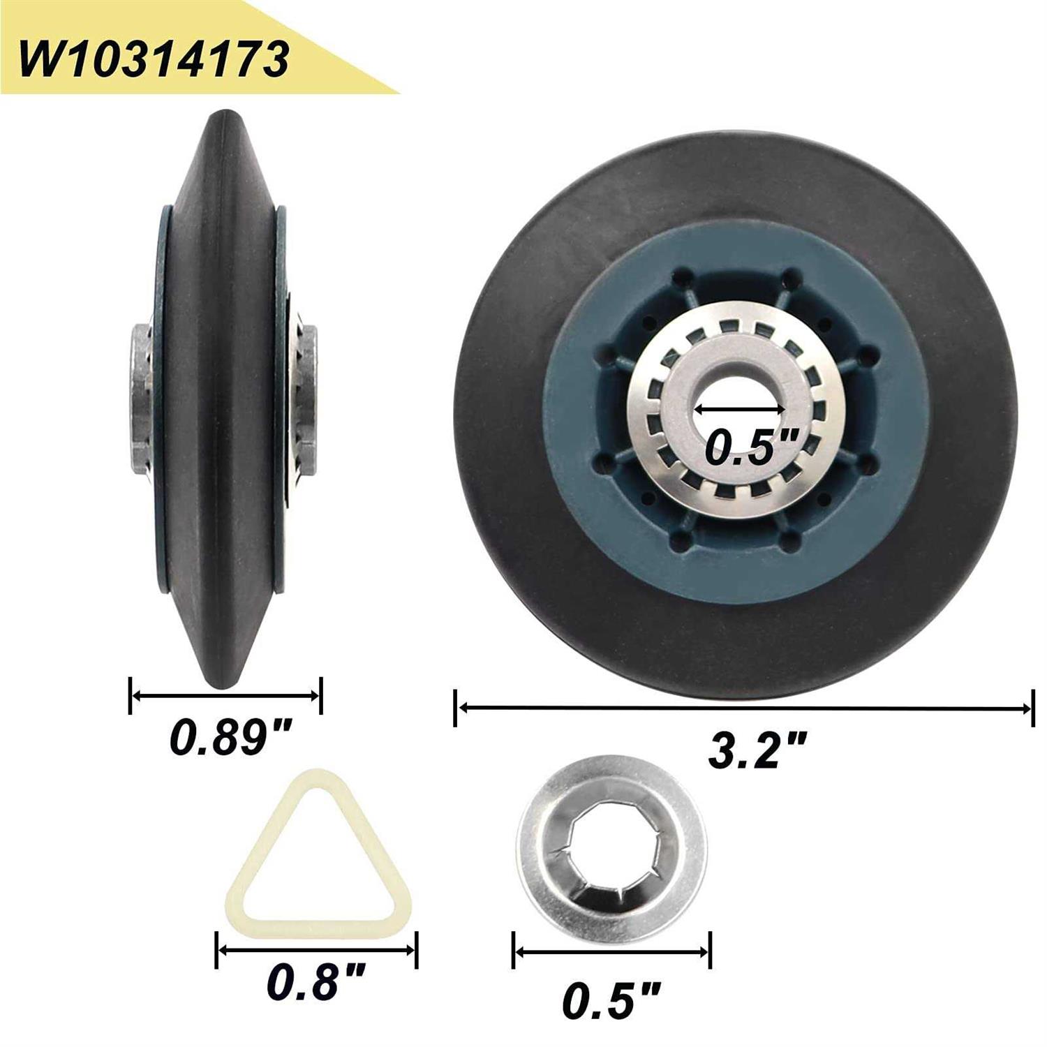 WPW10314173 W10314171 Dryer Drum Support Roller Kit Dryer Drum Rollers Replaces W10314173 8536973 8536974 AP6019303 PS11752609 Suitable for maytag