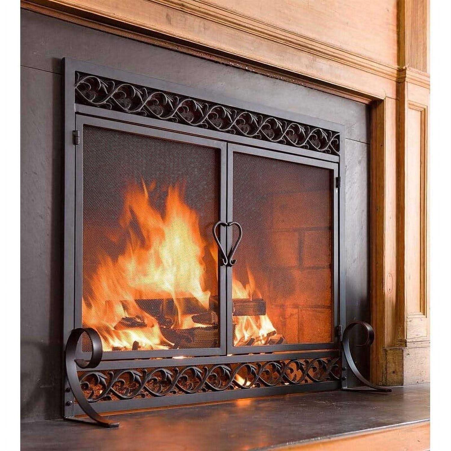 Plow & Hearth Small Cast Iron Scrollwork Fireplace Fire Screen with Doors