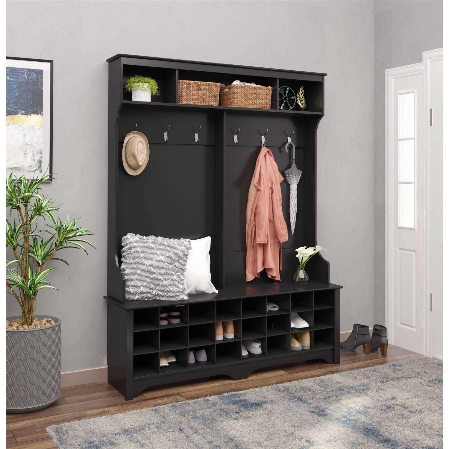 Prepac 60 Wide Hall Tree with 24 Shoe Cubbies