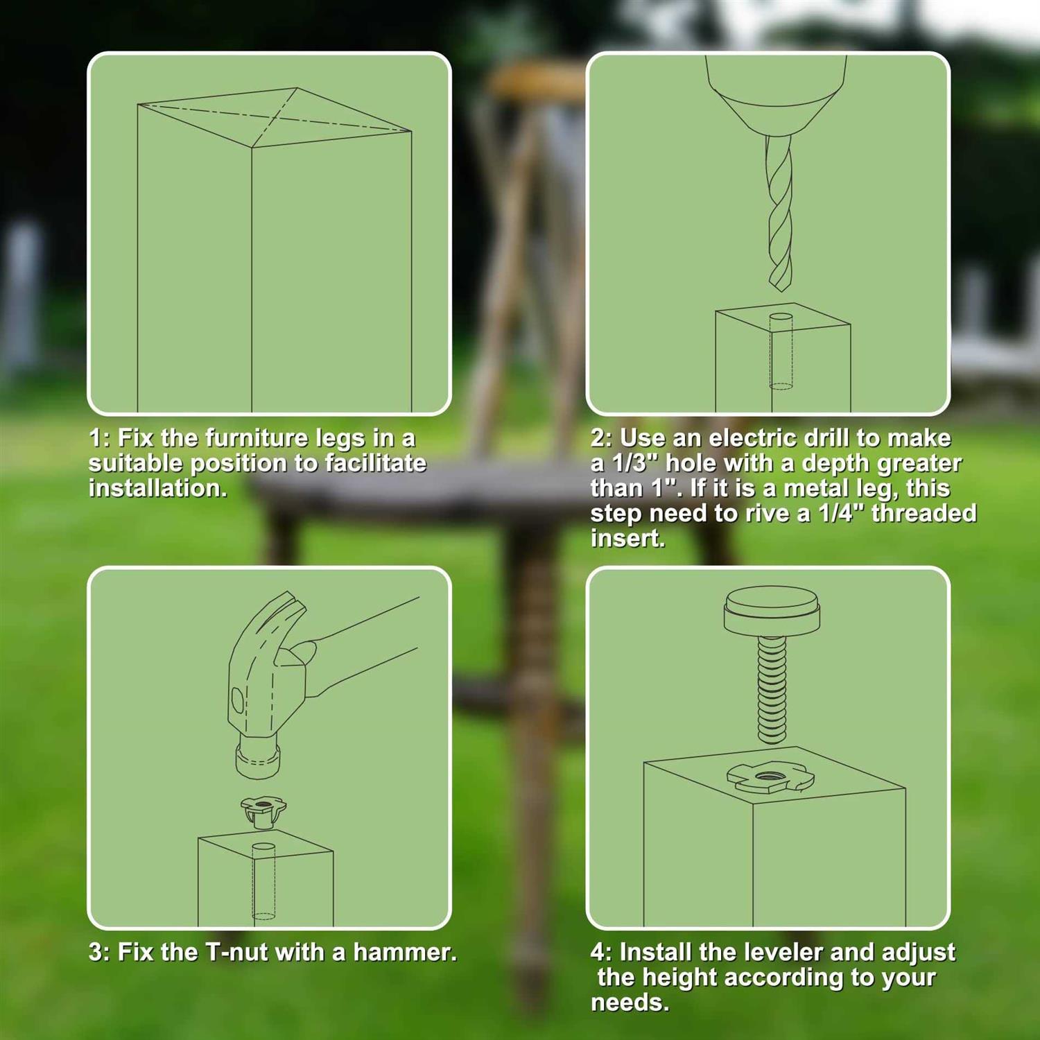 1/4 Threaded Table/Chair/Furniture Feet Levelers Screw in ThreadedAdjustable Leveling Foot Pads Glides Screw on for Bar Stool/Bench/Bed