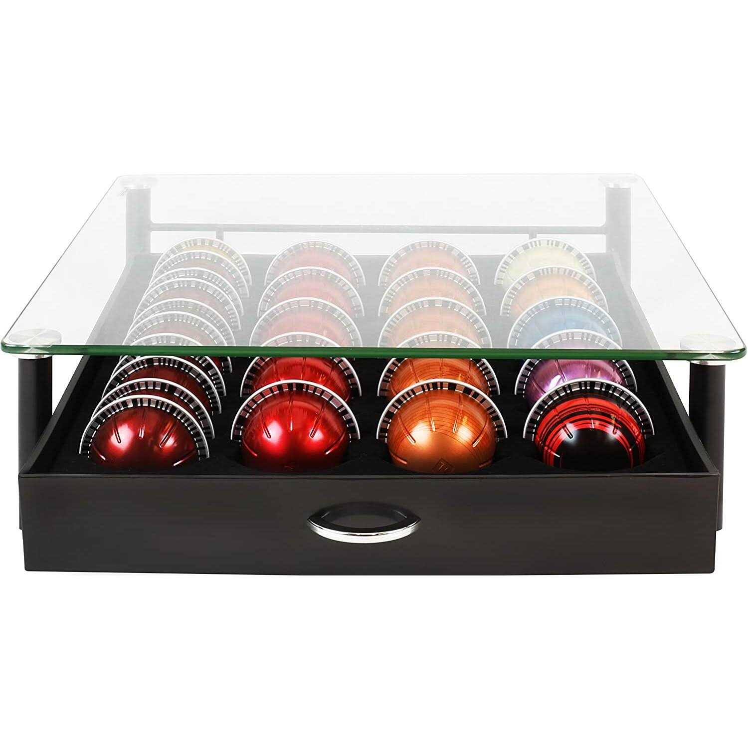 Deco Brothers Crystal Tempered Glass Nespresso Vertuoline Storage Drawer Holder for Capsules