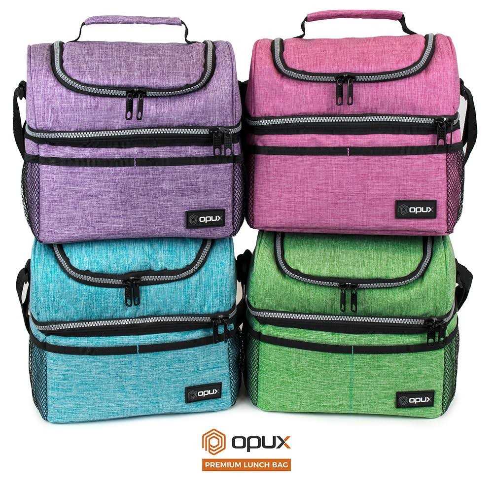 Opux Insulated Dual Compartment Lunch Bag for Men Women Double Deck Reusable Lunch Cooler with Shoulder Strap