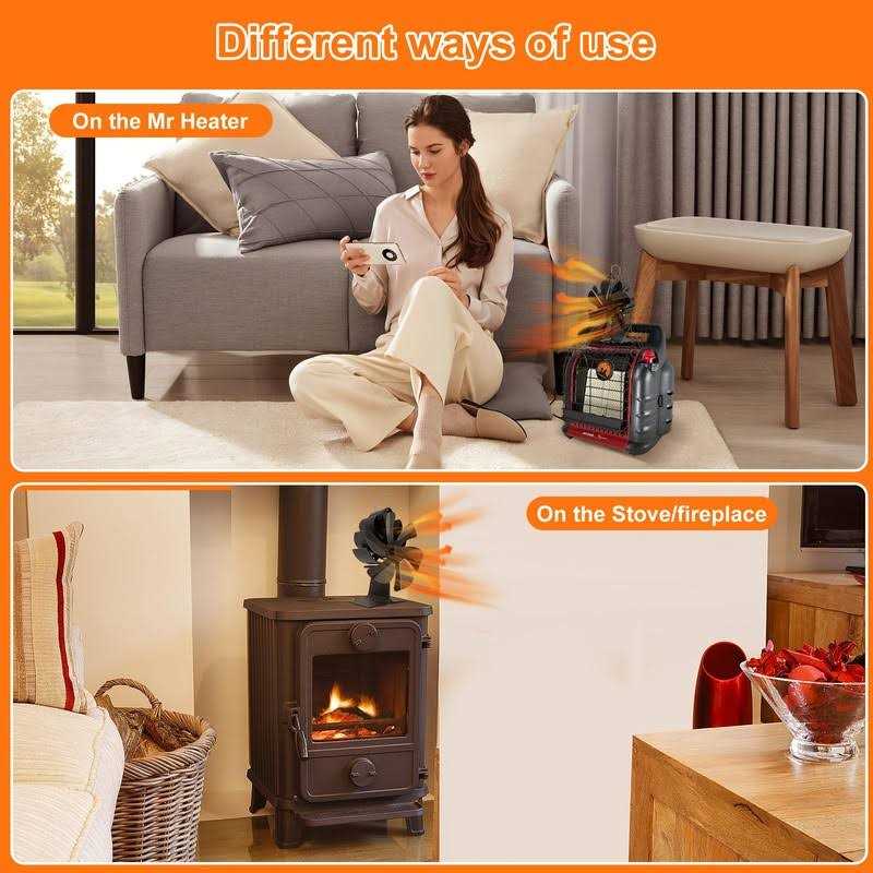 Newly Upgrade Wood Stove Fan for Buddy Heater + additional bracket Heat Powered Fireplace Fan for Mr Heater Propane Log Burner Wood Burning Stove