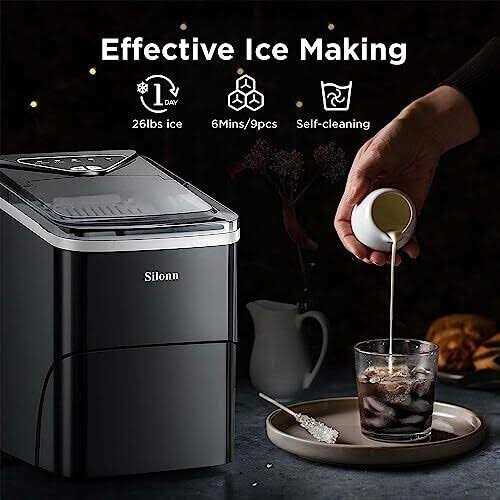 Silonn Ice Maker Countertop, 9 Cubes Ready in 6 Mins, 26lbs in 24Hrs, Self-Cleaning Ice Machine with Ice Scoop and Basket
