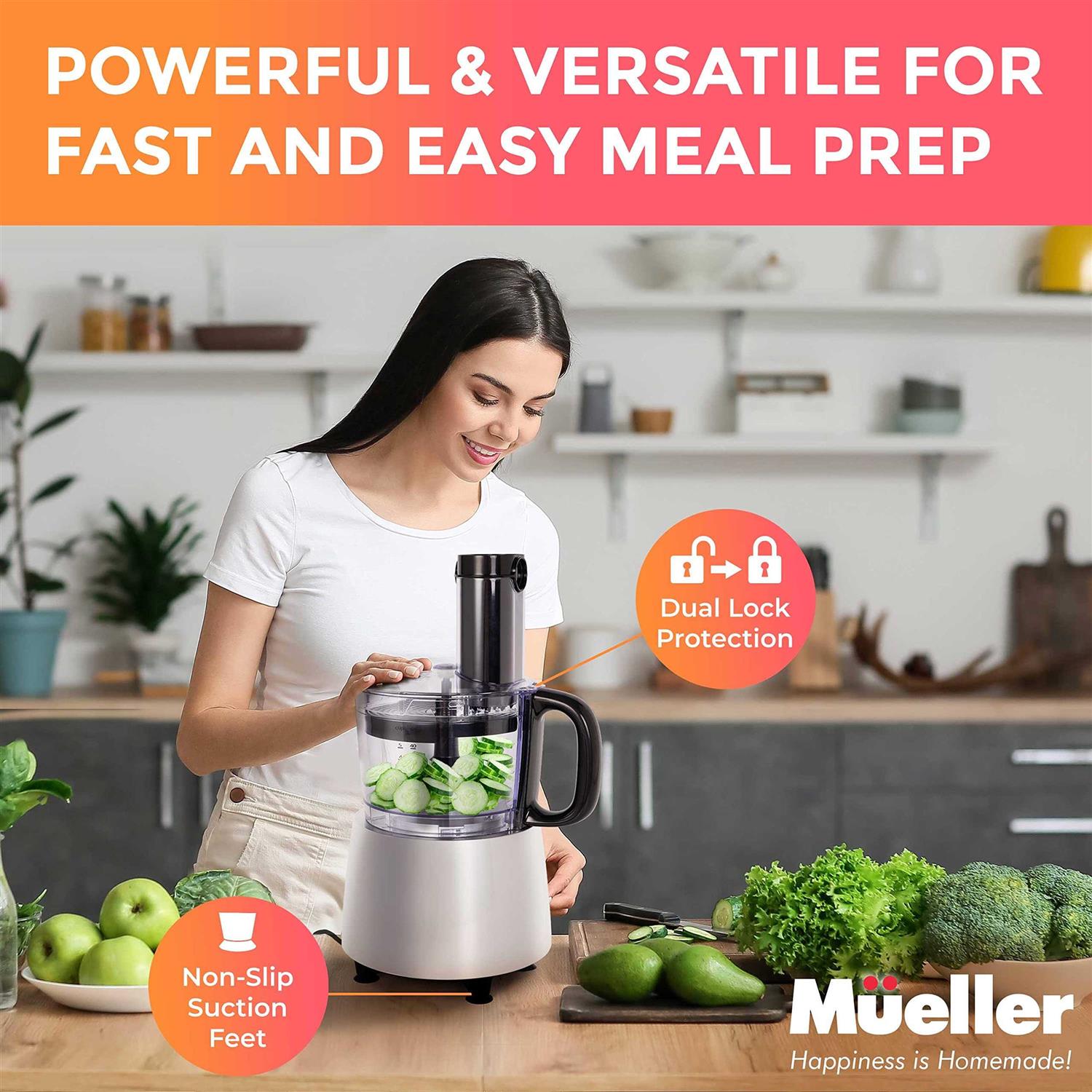 Mueller Ultra Prep Food Processor Chopper for Dicing, Slicing, Shredding, Mincing, and Pureeing